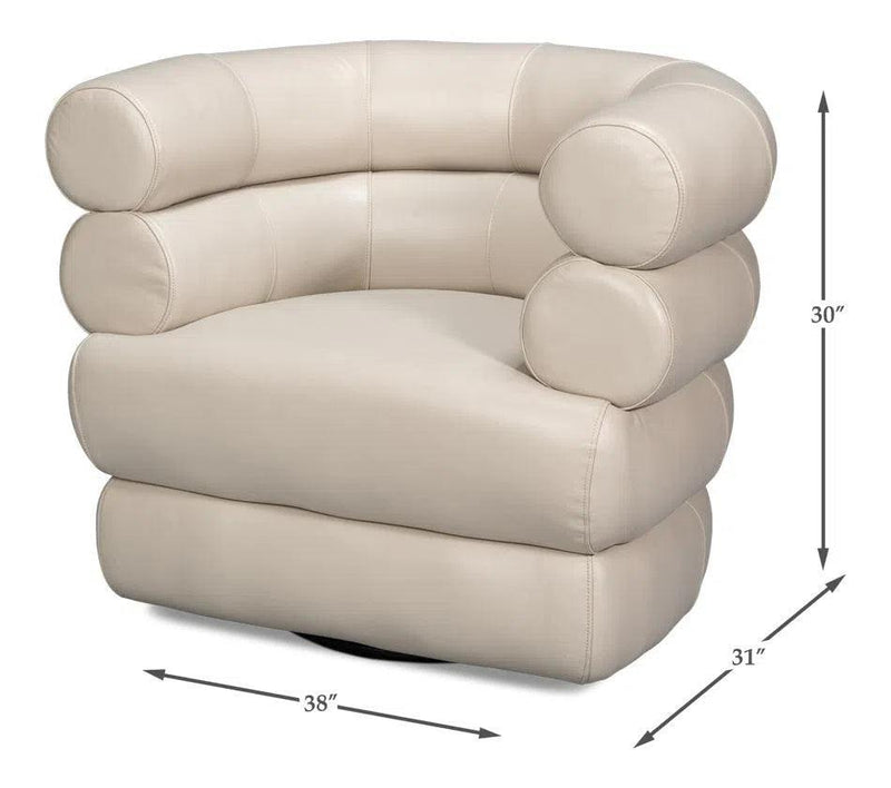 Rondo Leather White Armless Swivel Chair Club Chairs LOOMLAN By Sarreid