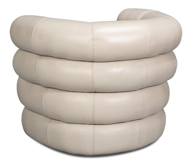 Rondo Leather White Armless Swivel Chair Club Chairs LOOMLAN By Sarreid