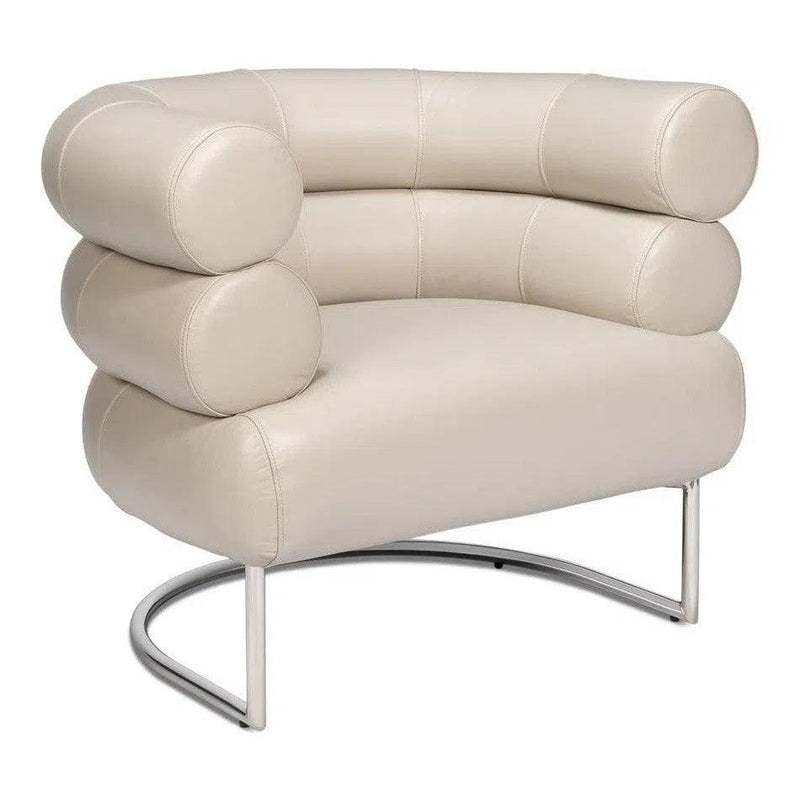 Rondo Occasional Steel and Leather White Armless Chair Club Chairs LOOMLAN By Sarreid