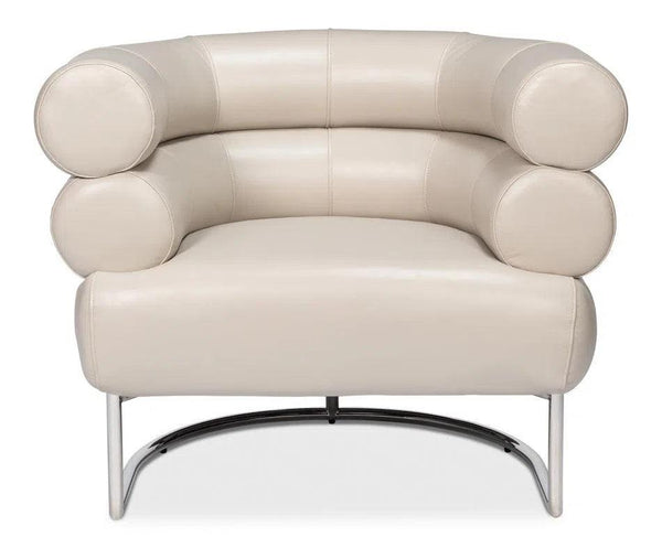 Rondo Occasional Steel and Leather White Armless Chair Club Chairs LOOMLAN By Sarreid