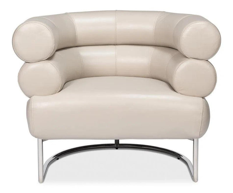 Rondo Occasional Steel and Leather White Armless Chair Club Chairs LOOMLAN By Sarreid