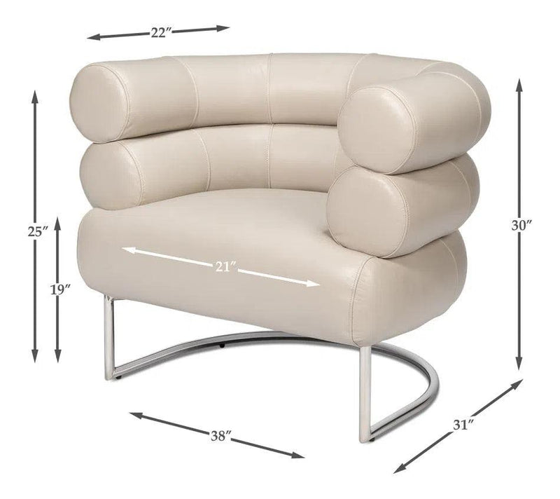 Rondo Occasional Steel and Leather White Armless Chair Club Chairs LOOMLAN By Sarreid