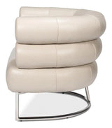 Rondo Occasional Steel and Leather White Armless Chair Club Chairs LOOMLAN By Sarreid