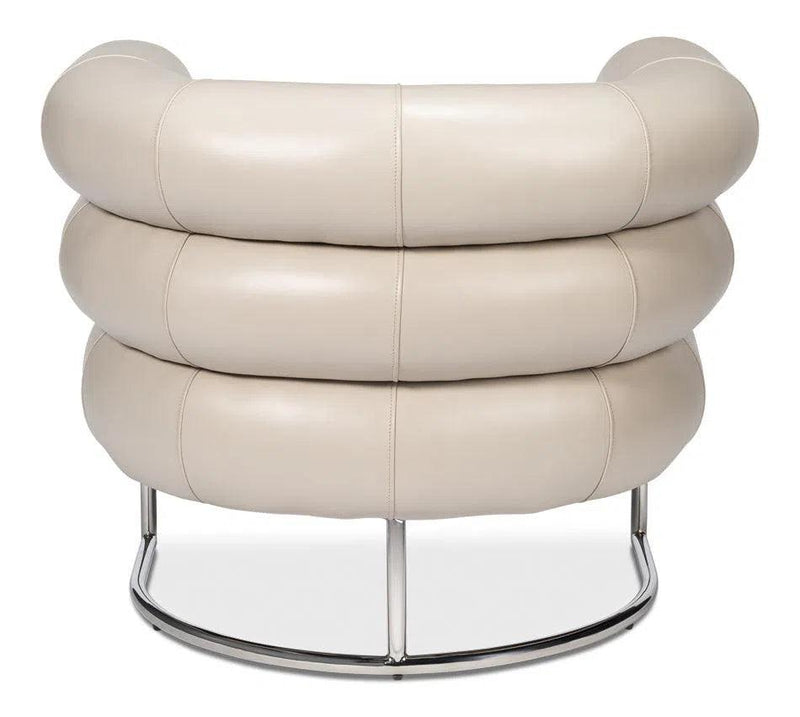 Rondo Occasional Steel and Leather White Armless Chair Club Chairs LOOMLAN By Sarreid