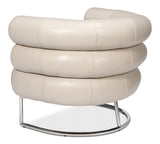 Rondo Occasional Steel and Leather White Armless Chair Club Chairs LOOMLAN By Sarreid