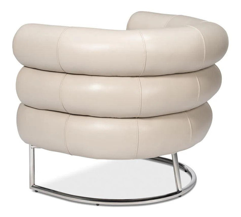 Rondo Occasional Steel and Leather White Armless Chair Club Chairs LOOMLAN By Sarreid