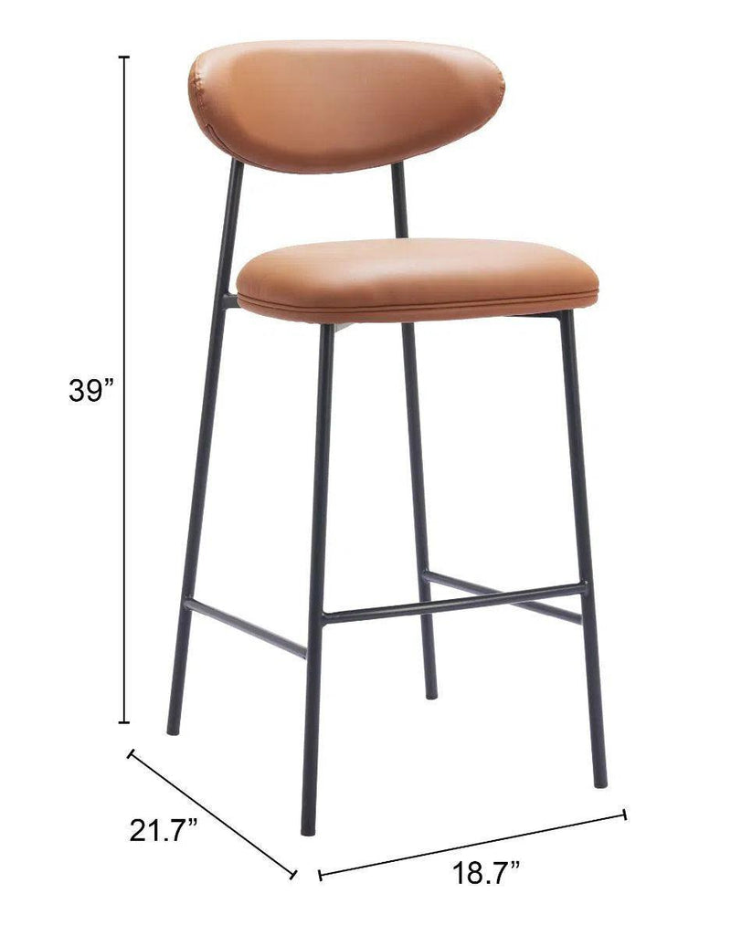 Rorun Wood and Steel Brown Barstool (Set of 2) Bar Stools LOOMLAN By Zuo Modern