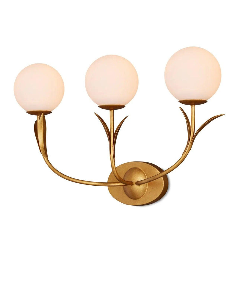 Rossville Triple-Light Iron and Glass Gold Wall Sconce Wall Sconces LOOMLAN By Currey & Co