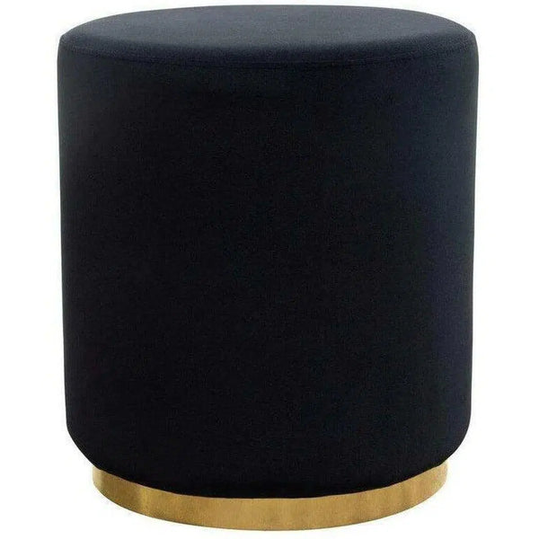 Round Accent Ottoman Black Velvet Gold Metal Band Accent Ottomans LOOMLAN By Diamond Sofa