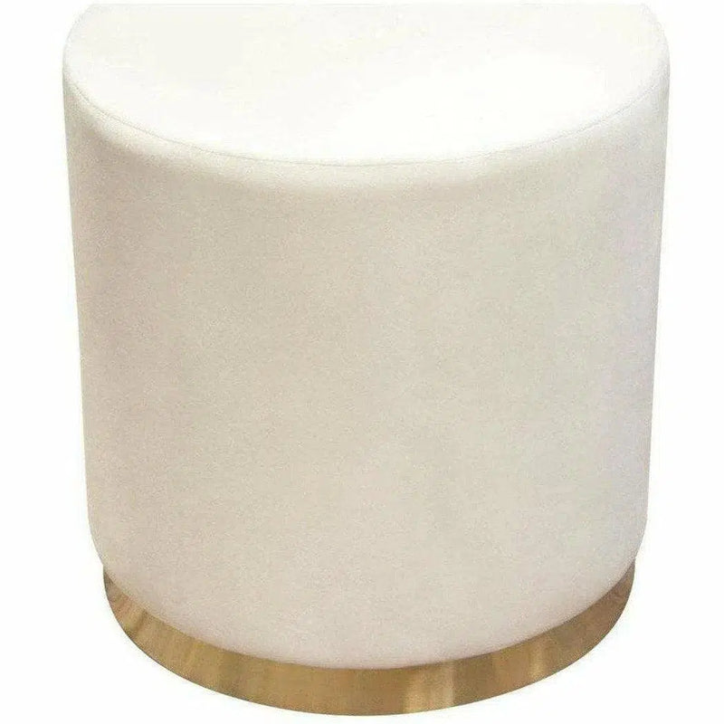 Round Accent Ottoman Cream Velvet Gold Metal Band Accent Ottomans LOOMLAN By Diamond Sofa