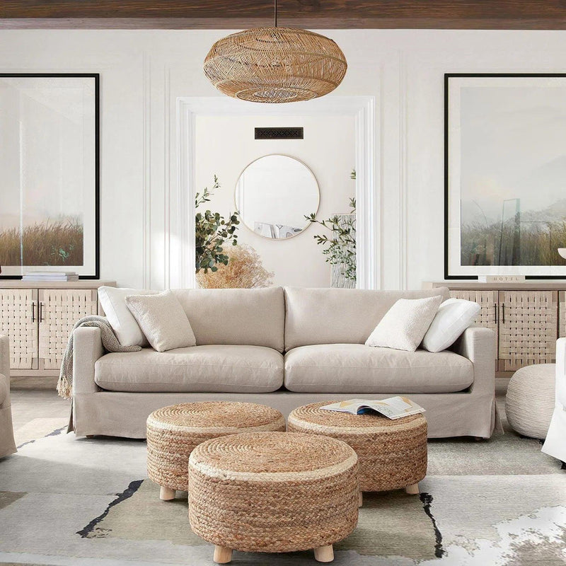 Round Accent Stool in Natural Jute Fiber Poufs and Stools LOOMLAN By Diamond Sofa