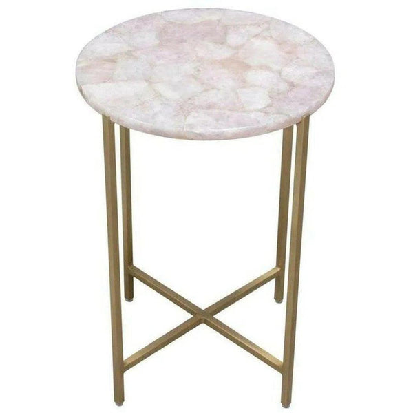 Round Accent Table Rose Quartz Top Brass Base Side Tables LOOMLAN By Diamond Sofa