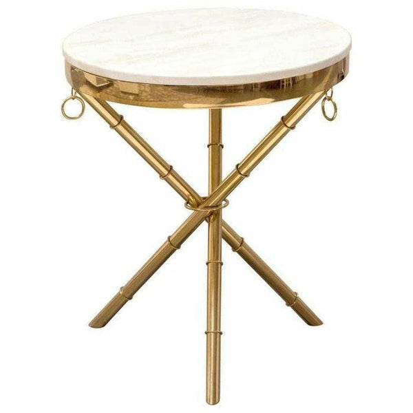 Round Accent Table with White Marble Top and Gold Finished Base Side Tables LOOMLAN By Diamond Sofa