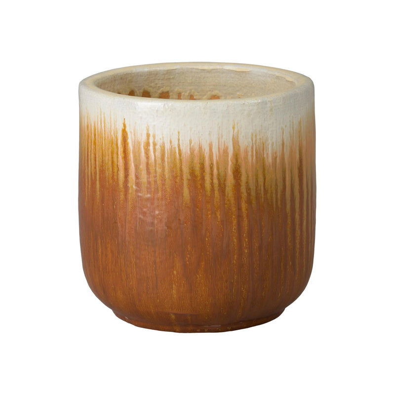 Round Amber Ceramic Planter Outdoor Planters LOOMLAN By Emissary