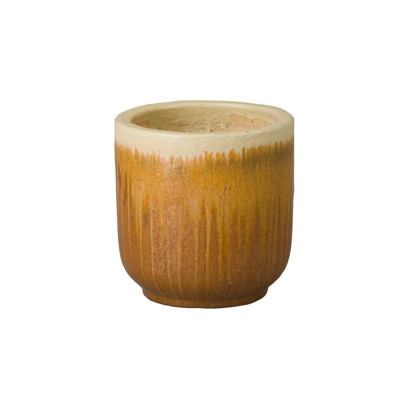 Round Amber Ceramic Planter Outdoor Planters LOOMLAN By Emissary