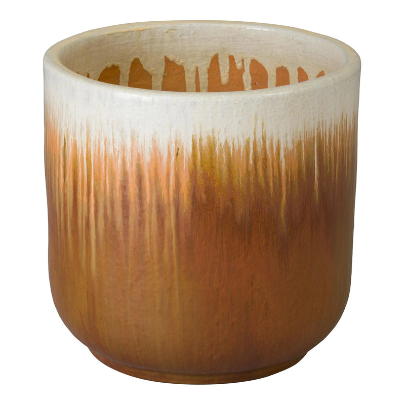 Round Amber Ceramic Planter Outdoor Planters LOOMLAN By Emissary