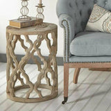 Round Carved Wood Clover End Table Smoke Gray Elm Side Tables LOOMLAN By Essentials For Living