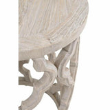 Round Carved Wood Clover End Table Smoke Gray Elm Side Tables LOOMLAN By Essentials For Living