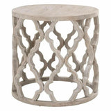 Round Carved Wood Clover Large End Table Smoke Gray Elm Side Tables LOOMLAN By Essentials For Living