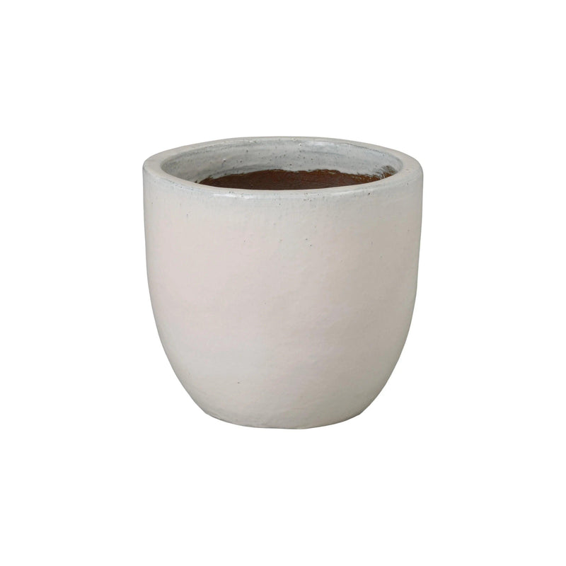 Round Distressed White Ceramic Planter Outdoor Planters LOOMLAN By Emissary