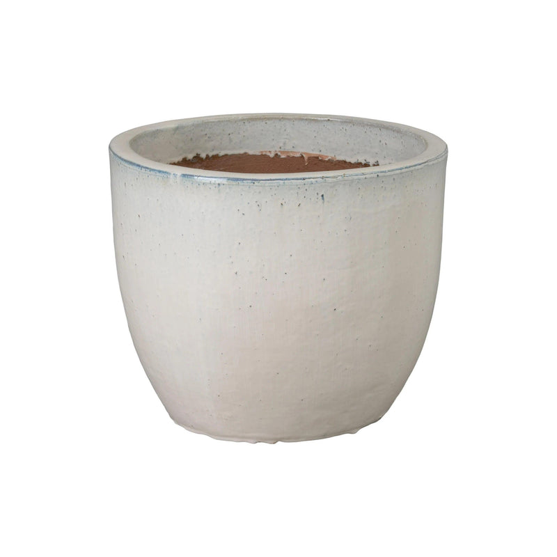 Round Distressed White Ceramic Planter Outdoor Planters LOOMLAN By Emissary