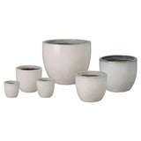 Round Distressed White Ceramic Planter Outdoor Planters LOOMLAN By Emissary