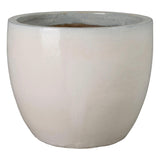 Round Distressed White Ceramic Planter Outdoor Planters LOOMLAN By Emissary