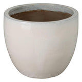 Round Distressed White Ceramic Planter Outdoor Planters LOOMLAN By Emissary