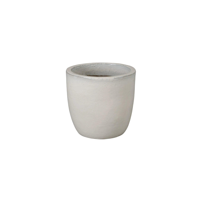 Round Distressed White Ceramic Planter Outdoor Planters LOOMLAN By Emissary