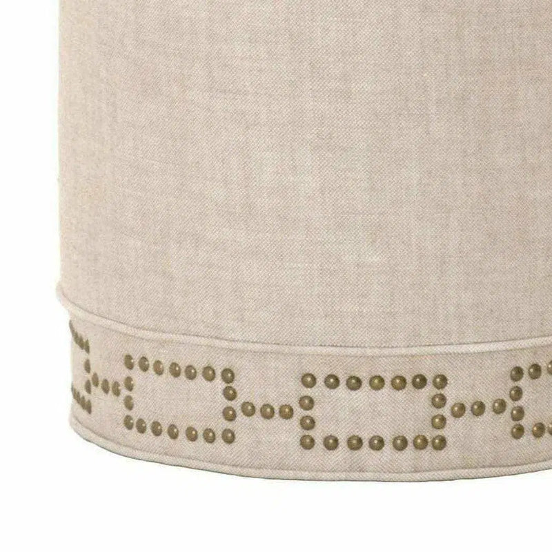 Round Marlow Ottoman Bisque French Linen Ottomans LOOMLAN By Essentials For Living