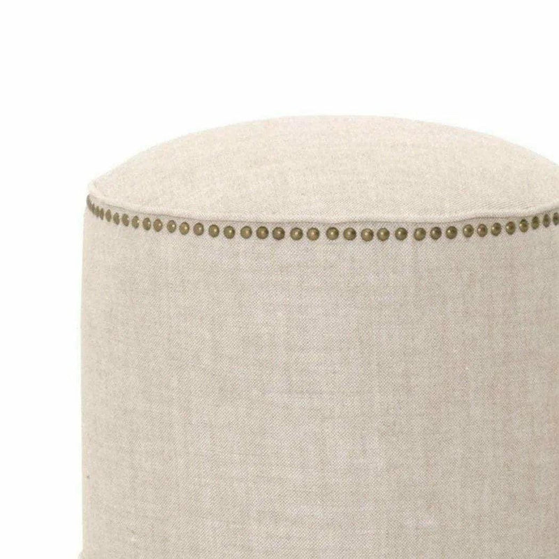 Round Marlow Ottoman Bisque French Linen Ottomans LOOMLAN By Essentials For Living