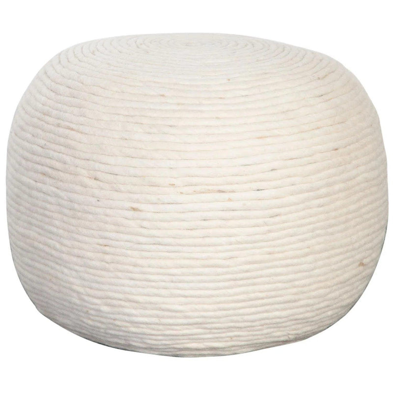 Round Pouf in White Dyed Natural Wool Poufs and Stools LOOMLAN By Diamond Sofa