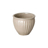 Round Ridge White Ceramic Planter Outdoor Planters LOOMLAN By Emissary