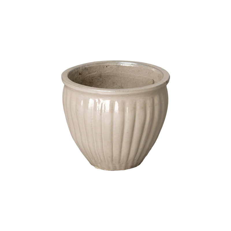 Round Ridge White Ceramic Planter Outdoor Planters LOOMLAN By Emissary