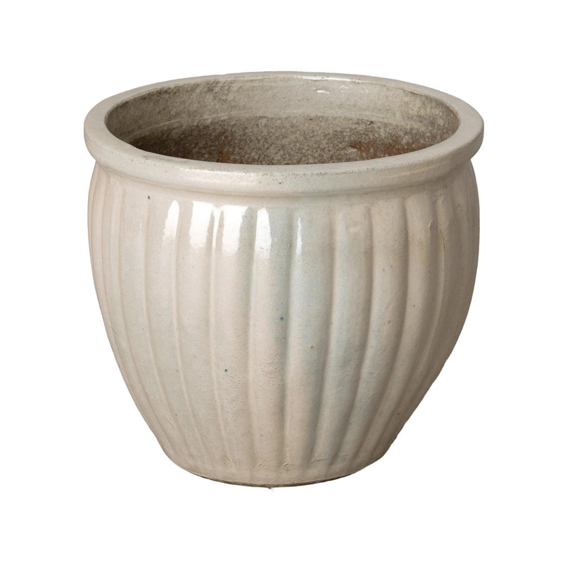 Round Ridge White Ceramic Planter Outdoor Planters LOOMLAN By Emissary