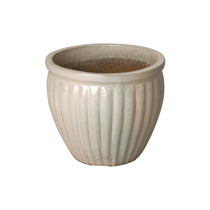 Round Ridge White Ceramic Planter Outdoor Planters LOOMLAN By Emissary