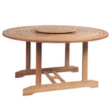 Royal 59-inch Round Teak Outdoor Dining Table with Lazy Susan and Umbrella Hole Outdoor Dining Tables LOOMLAN By HiTeak