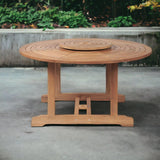 Royal 59-inch Round Teak Outdoor Dining Table with Lazy Susan and Umbrella Hole Outdoor Dining Tables LOOMLAN By HiTeak