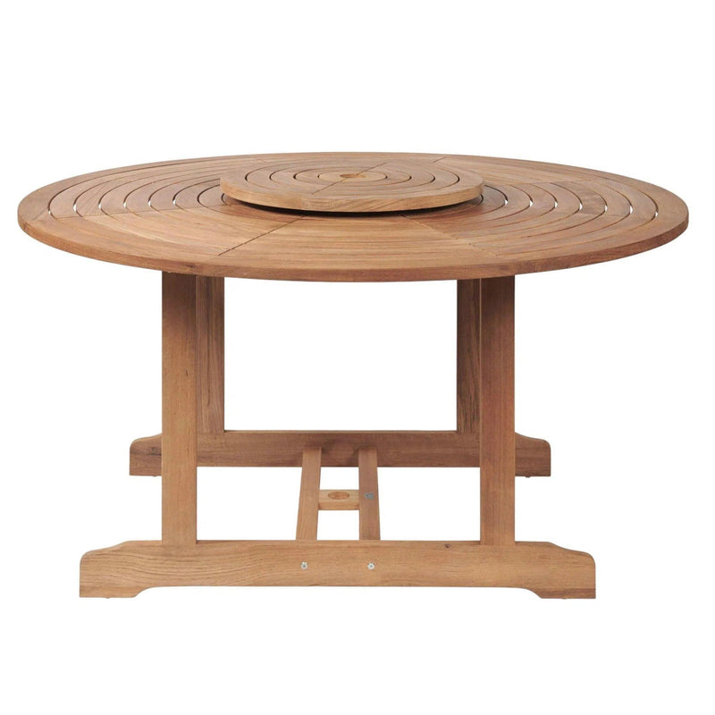 Royal 59-inch Round Teak Outdoor Dining Table with Lazy Susan and Umbrella Hole Outdoor Dining Tables LOOMLAN By HiTeak