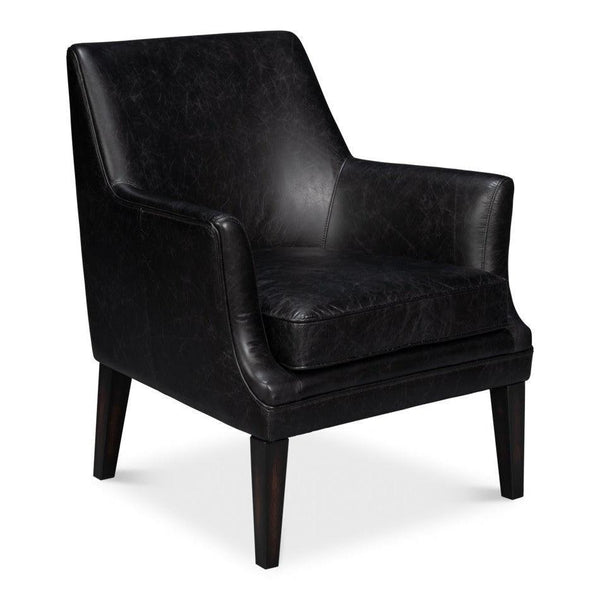 Royalton Distilled Leather Black Arm Chair Club Chairs LOOMLAN By Sarreid