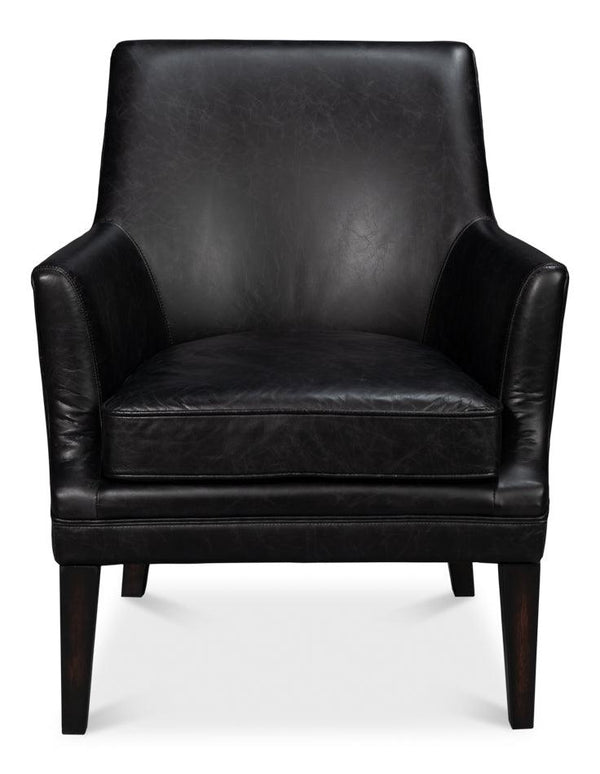 Royalton Distilled Leather Black Arm Chair Club Chairs LOOMLAN By Sarreid