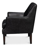 Royalton Distilled Leather Black Arm Chair Club Chairs LOOMLAN By Sarreid