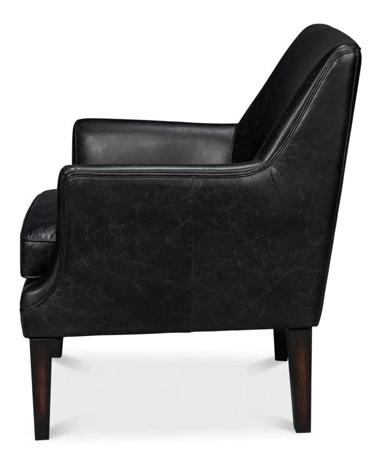 Royalton Distilled Leather Black Arm Chair Club Chairs LOOMLAN By Sarreid