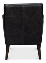 Royalton Distilled Leather Black Arm Chair Club Chairs LOOMLAN By Sarreid