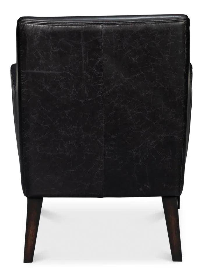 Royalton Distilled Leather Black Arm Chair Club Chairs LOOMLAN By Sarreid