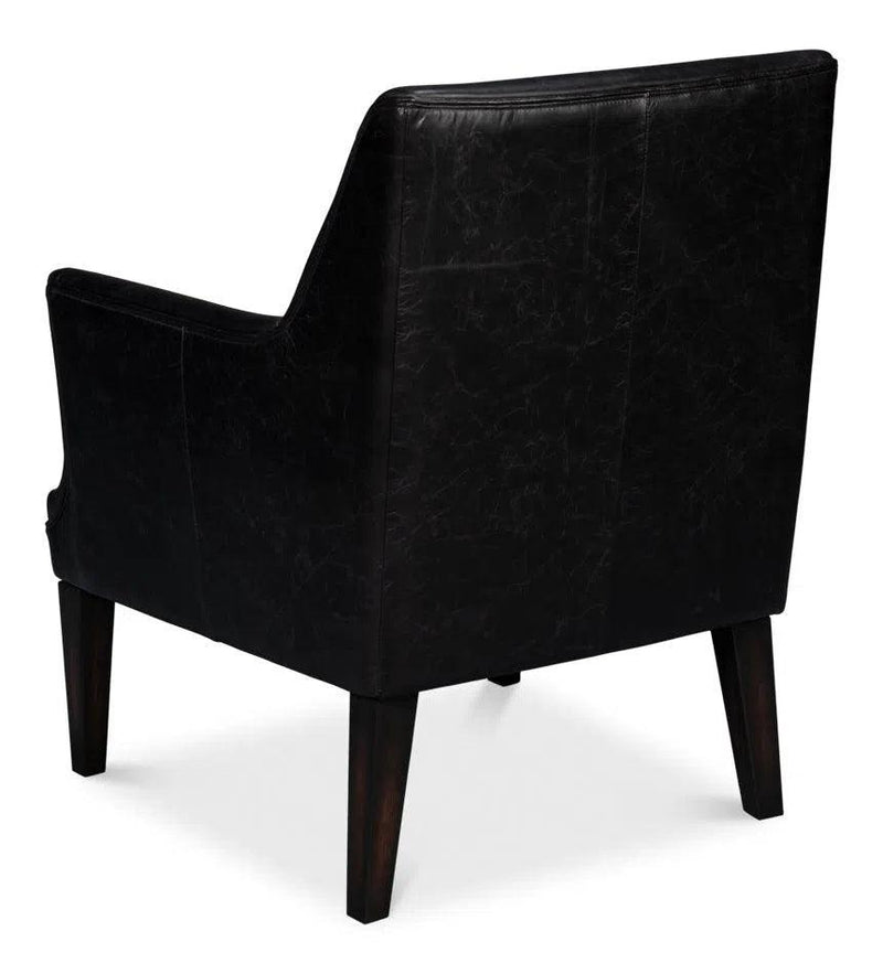 Royalton Distilled Leather Black Arm Chair Club Chairs LOOMLAN By Sarreid