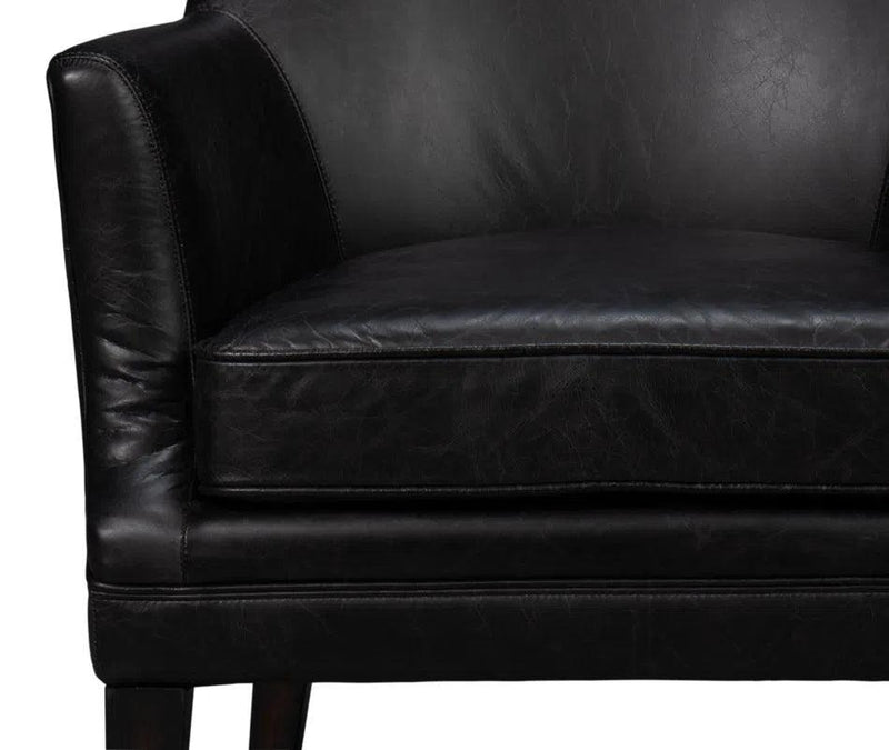 Royalton Distilled Leather Black Arm Chair Club Chairs LOOMLAN By Sarreid