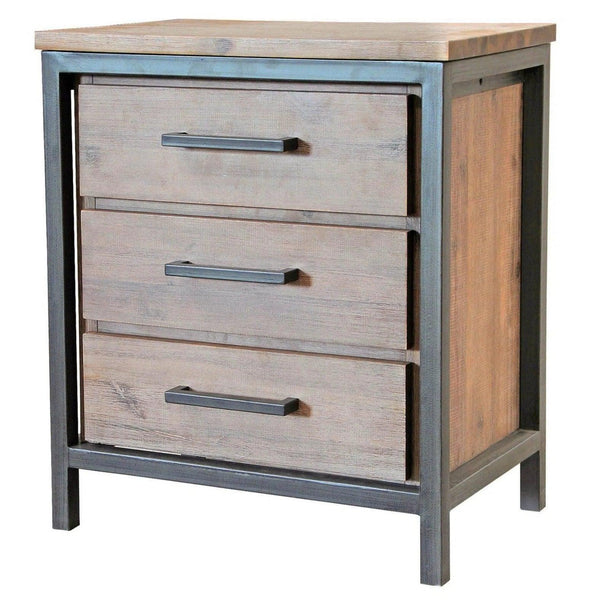 Rustic Brown Industrial Wood and Metal Frame Irondale Nightstand Nightstands LOOMLAN By LH Imports