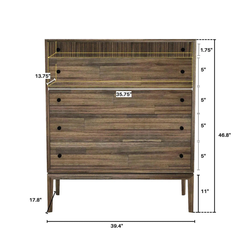 Rustic Brown Solid Wood Frame West 5 Drawer Chest Chests LOOMLAN By LH Imports