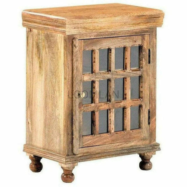 Rustic End Side Cabinet with Glass Doors or Night stand Nightstands LOOMLAN By LOOMLAN